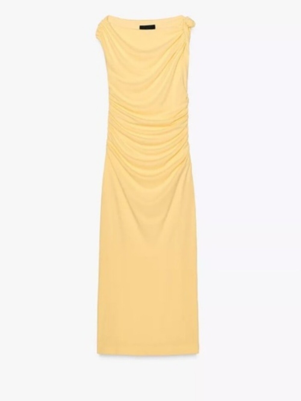 Butter Yellow Draped One-Shoulder Maxi Fitted Bodycon Dress - Picture 6 of 9